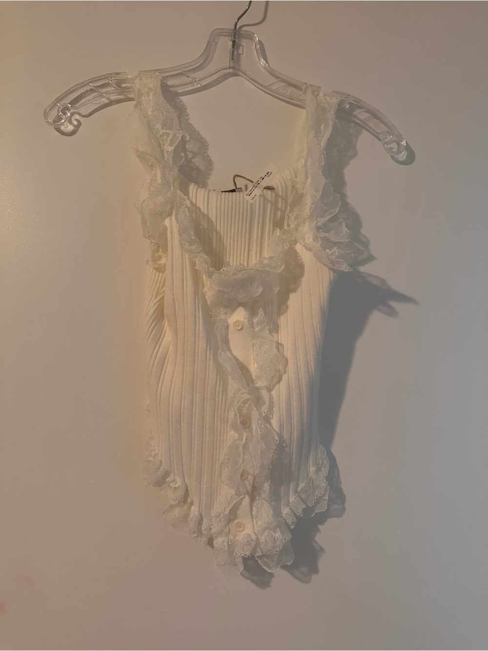Dress Forum Ivory Lace-Trim Ribbed Tank